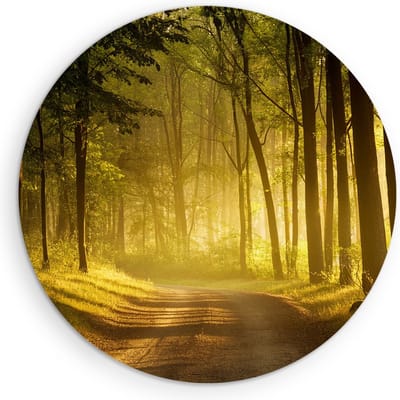 Saammp Muurcirkel Hout - Weg door het bos - Bomen - Landschap - Natuur - Ø 90 - Wandcirkel - Wanddecoratie Cirkel - Muurdecoratie Woonkamer - Slaapkamer decoratie - Rond Schilderij