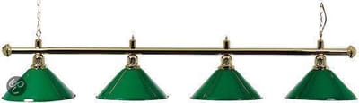 Lamp type pool met vier kappen messing/groen