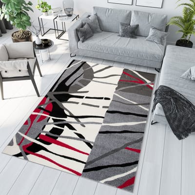 Tapiso Jawa Vloerkleed Grijs Rood Abstract Woonkamer Tapijt Maat- 140x190