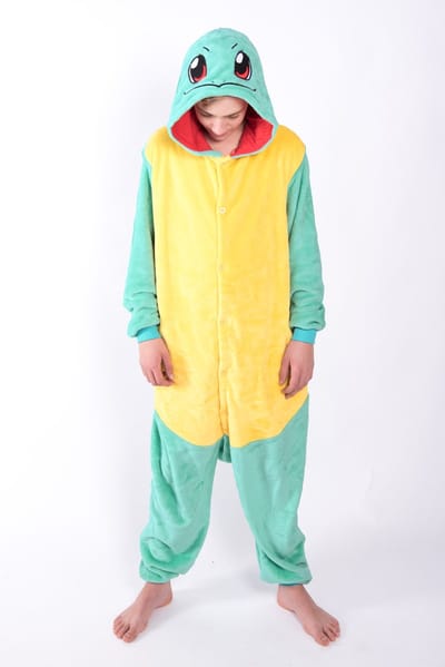 KIMU® Onesie Schildpad Pak - Maat L-XL - Schildpadpak Kostuum Groen Geel - Huispak Pyjama Jumpsuit Dames Heren Fleece Overall Festival