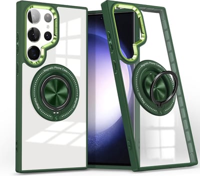 Hoesje Geschikt voor Samsung Galaxy S24 Ultra hoesje met Magnetisch draaibare Ringhouder - Arara backcover - Transparant/ Groen