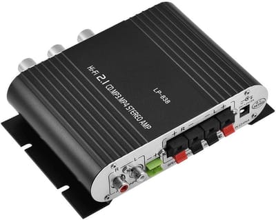 Mini Hi-Fi Versterker, Hi-Fi 2.1 CH Klasse D stereoversterker, Mini HiFi 2.1 stereobas Auto Car Home Audio Eindversterker Digitale versterker, Compatibel met telefoon, MP3, computer(Zwart)