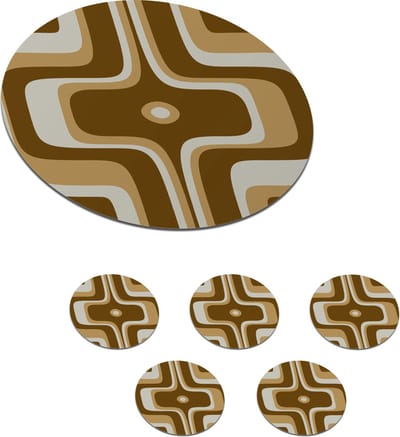 Onderzetters voor glazen - Rond - Retro - Design - Bruin - 10x10 cm - Glasonderzetters - 6 stuks
