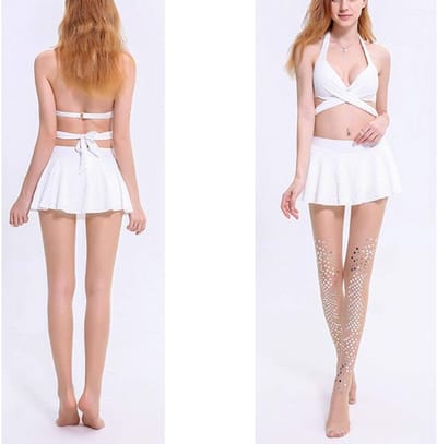 Ultra-dunne mermaid bikini kousen met glanzende parelachtige uitstraling en bedrukte tattoo voor een trendy zwemoutfit