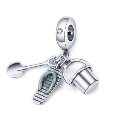 Fler® | Bedel | Past op populaire bedel armbanden (standaard-3mm) | armbandbedel | Vakantie Charm | Strand Emmer, Sandaal, Troffel Bedel | Hangbedel Charm | 925 Sterling Zilver | Zirkonia | Emaille | Groen | Kerstcadeau | Valentijn kado