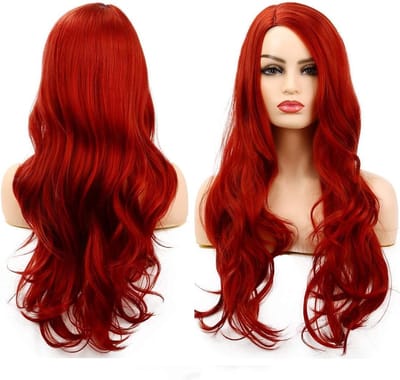 Langgolvende Rode Perücke voor Vrouwen en Meisjes - Anime Cosplay, Halloween Kostuum en Feestkapsel met Krullend Synthetisch Haar voor Carnaval en Themafeesten
