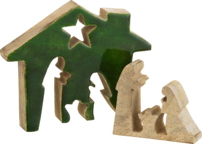 J-Line decoratie Kribbe in huisvorm - hout - groen/naturel - small