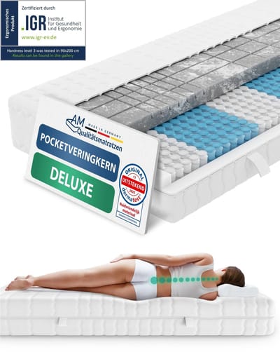AM Qualitätsmatratzen 3D Deluxe pocketveringmatras 80 x 200 cm H3 24cm - Made in Germany & OEKO TEX-gecertificeerd - Ergonomisch matras met Lyocell-hoes - 7-zone pocketveringmatras