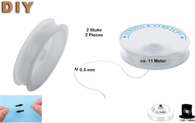 Bob Online ™ - 2 Stuks - 0.5 mm – Transparant – Stretch Elastische Kristallijn Kralen Touw – Sieraden Elastiek ca. 11 Meter – Crystaline Stretch Cord 0.5 mm – Kralen Elastische Koord – Kralenkoord voor Armband Sieraden Maken – Kralen Stretch Draad
