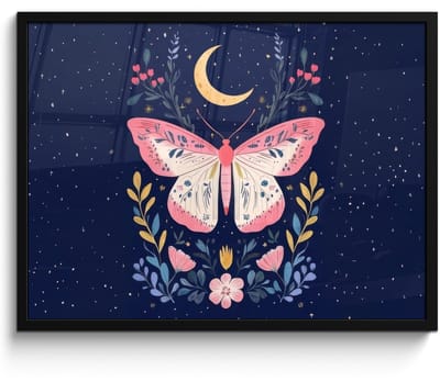 Poster in lijst - Fotolijst 70x50 cm - Posters - Vlinder - Maan - Bloemen - Sterrenhemel - Posterlijst zwart - Decoratie - Wanddecoratie woonkamer - Muurdecoratie slaapkamer