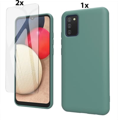 Hoesje Geschikt Voor Samsung Galaxy A02s Hoesje Soft Nano Silicone Backcover Gel Donkergroen Met 2x Glazen Screenprotector
