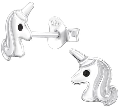 Joy|S - Zilveren eenhoorn oorbellen - 6 x 7 mm - unicorn oorknoppen - kinderoorbellen
