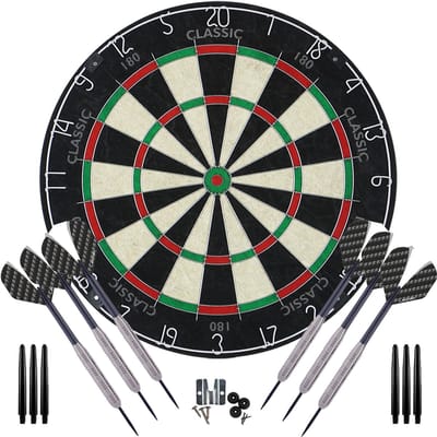 Dragon Darts Classic 180 Dartbord - met 6 Dartpijlen en Accessoires - Essential Silver Set - Dart Flights - Dart Shafts