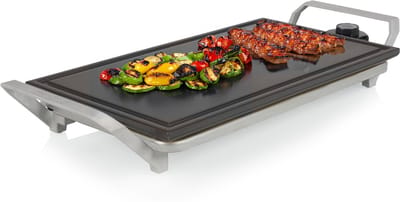Princess 103150 Table Chef Premium Stone - Grillplaat - Keramische Bakplaat - Steengrill - PFAS-vrij - BPA vrij - 46x26cm - Regelbare thermostaat - Gourmet - 6 tot 8 personen - 1500W - Extra lang snoer - Voor binnen en buiten