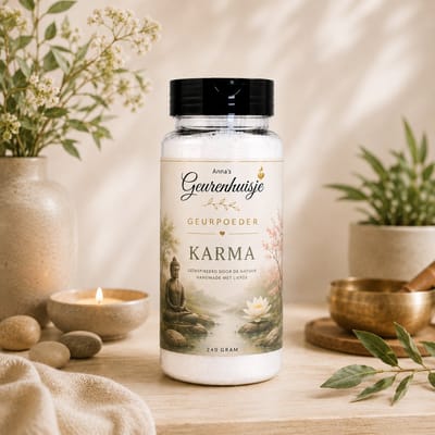 Anna's Geurenhuisje - Geurpoeder Karma - Good Habits - Wellnessgeur - Handmade - Voor Tapijt, Bank, Auto, Camper, Caravan & Stofzuiger - 240 gram - dierproefvrij - verfrissend - langdurige geurafgifte