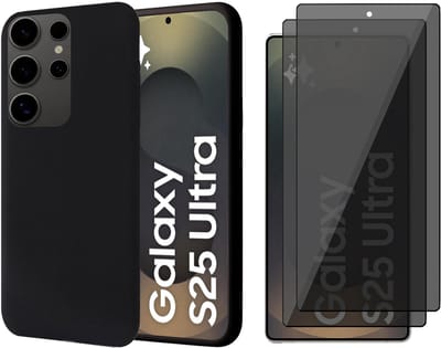 Hoesje geschikt voor Samsung Galaxy S25 Ultra - 2x Privacy Screenprotector Volledig Dekkend Glas - Mat Back Case Zwart