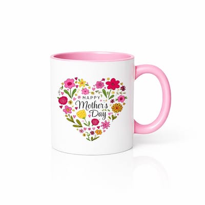 Moederdag Cadeau Mok - Hart van Bloemen Design - Witte & Roze Keramische Koffiebeker - 330 ml
