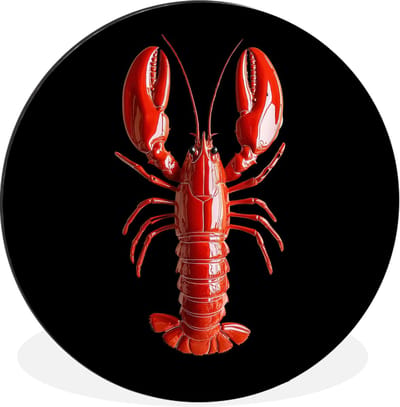 WallCircle - Wandcirkel - Muurcirkel - Kreeft - Glossier Rood - Zwart - Aluminium - Dibond - 140x140 cm - Binnen en Buiten