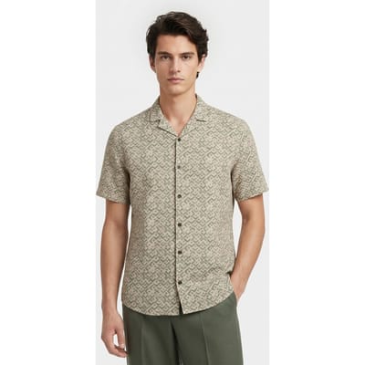No Excess Shirt Short Sleeve Revers Collar Slub Allover Printed Green Größe: M | Casual hemden Outlet | Herren | Grün
