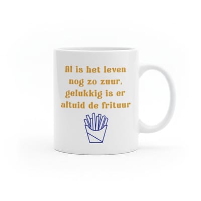 Al Is Het Leven Nog Zo Zuur, Gelukkig Is Er Altijd De Frituur Mok – Grappige Tekst Koffiemok – Cadeau voor Frietliefhebbers – 330 ml Keramische Mok