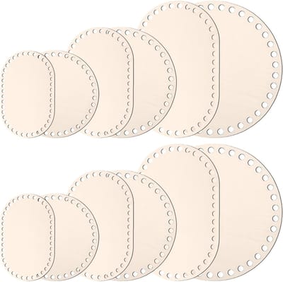 Set van 12 Houten Mand Bases in 6 Afmetingen – Rond en Ovaal (10, 15, 20 cm) voor Haakwerk, Weven en Creatieve DIY Projecten