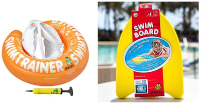 ZWEMSET "PEUTER" : SWIMTRAINER ORANJE (2 tot 4 jaar) + ZWEMPLANK + POMP | DE VEILIGE BABY ZWEMBAND | (Keurmerken: CE-TüV-EN13138-1:2014)