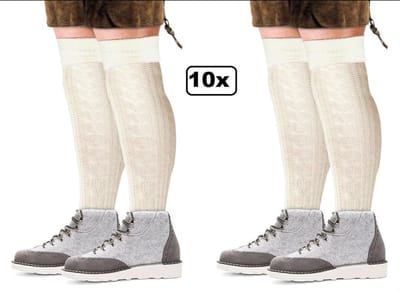 10x Paar Tiroler sokken lang ecru mt.39-42 - Tirol sokken kousen Oktoberfest apres ski bier feest festival winter party