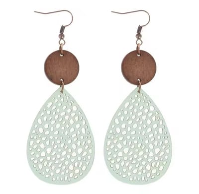 Jomide Oorhangers Bohemian Hout/Kunstleer - Lichtgroen/Lichtblauw