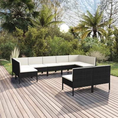 vidaXL - 9-delige - Loungeset - met - kussens - poly - rattan - zwart