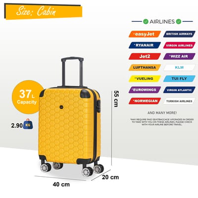 Sterke ABS hardshell handbagagekoffer 55 x 40 x 20 cm Bagage geschikt voor Easyjet, Ryanair
