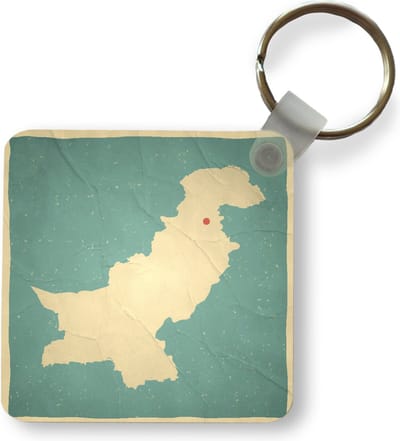 Sleutelhanger - Uitdeelcadeautjes - Illustratie van een kaart van Pakistan in retrostijl - Plastic