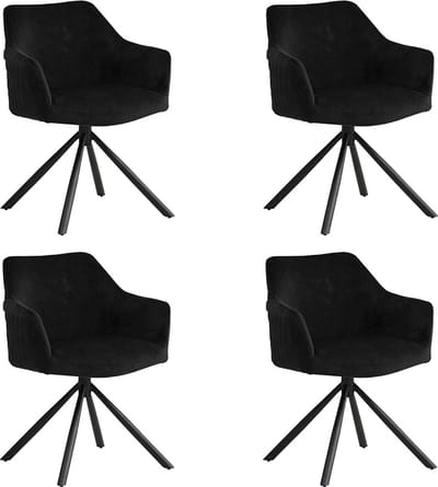 Bronx71® Velvet eetkamerstoel Furtado draaibaar zwart - Eetkamerstoelen set van 4 - stoel