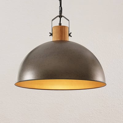 Lindby - hanglamp - 1licht - Ijzer, hout - H: 37.5 cm - E27 - metallic groen, licht hout