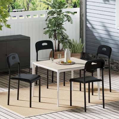 Set van 4 Moderne Eetkamerstoelen - Stapelbaar - Kunststof met Metalen Poten - Voor Binnen & Buiten - Design Keukenstoel - Zwart