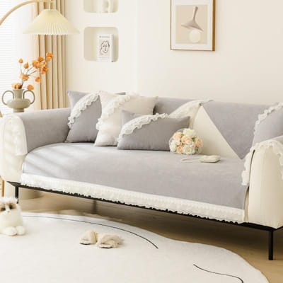 Noordse effen kleur kanten rok sofakussen vier seizoenen universeel antislip leren bankovertrek chenille rugkussenhoes doek 70x70cm 1pcs