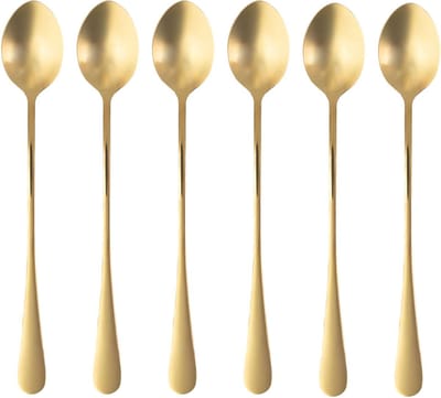 Intirilife Set van 6 lepels van roestvrij staal in Goud - Lengte 19 cm - Ijslepel met lange steel, dessertlepel voor koffie Latte Macchiato, longdrinks, ijsthee