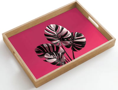 Dienblad hout 50x35 cm - Schootdienblad - Bladeren - Rond - Roze - Borrelplank rechthoek - Plateau dienbladen