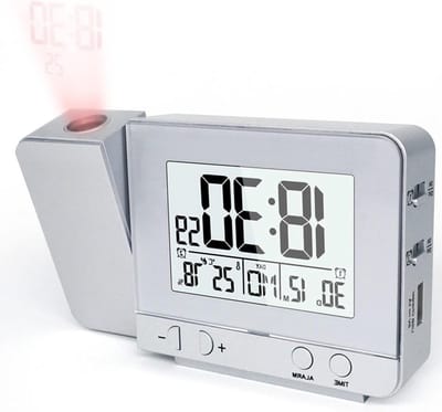 Digitale wekker met led-display, plafondprojectie, USB-oplader, temperatuur- en vochtigheidsweergave, 12/24H, snooze, 4 dimniveaus, zwart