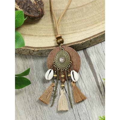 Vintage Etnische Stijl Lange Damesketting Metalen Ketting Wiel Kwastje Ketting Dames Dagelijks Vakantie Kan Dragen Cadeau gray