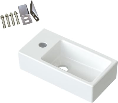 Keramiek Wastafel - Hangwastafel Gastentoilet - Ruimte Besparen - Rechts Kraangat - 40 x 20 cm - Wit