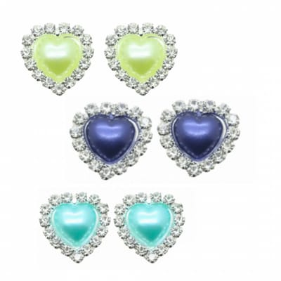 Set- clip oorbellen-Hart-Beata- Blauw- groen- geen gaatje- Charme Bijoux