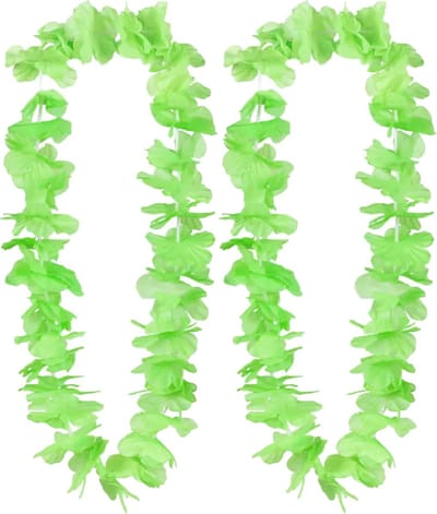 Boland Hawaii krans/slinger - 2x - Tropische kleuren groen - Bloemen hals slingers