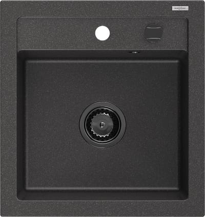 Mexen Vito granieten aanrechtbak 1-komerig 520 x 490 , zwart gespikkeld, zwarte sifon - 6503521000-76-B