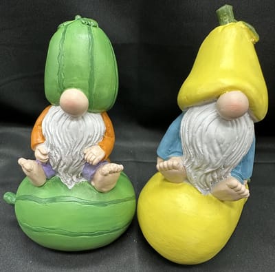 Polyresin tropische (tuin) kabouters op " Watermeloen en Citroen" - Set van 2 stuks - meerkleurig - Hoogte 14 x 10 x 7 cm - Woonaccessoires - Tuinaccessoires - Tuindecoratie