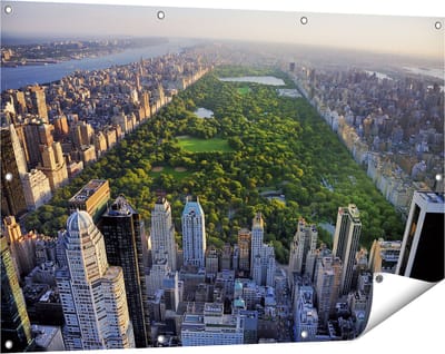 Gards Tuinposter Central Park in New York met Wolkenkrabbers - 120x80 cm - Tuindoek - Tuindecoratie - Wanddecoratie buiten - Tuinschilderij