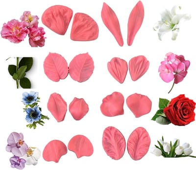 Set van 16 Silicone Mallen voor Orchidee Petalen - Tulpen, Pioenrozen en Rozen voor Fondant, Suikerdeeg en Marsepein Creaties
