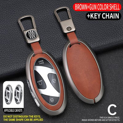 5 7 Boutons Alliage de Zinc Étui de Clé de Voiture Coque de Protection Porte-clés Pour Hyundai Kona Ev Grandeur Gn7 Ioniq 6 Accessoires brown