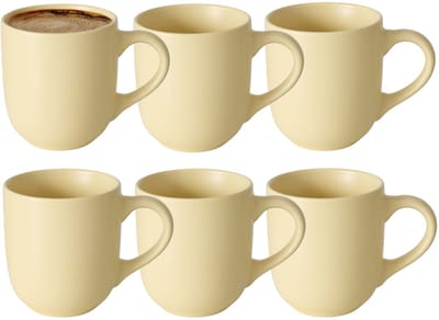 Boltze Koffiemokken Paris - 6x stuks - Keramiek - pastel geel - 300 ml - 8 x 10 cm
