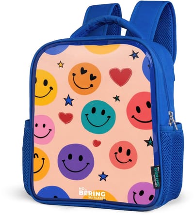 NoBoringSuitcases.com® - Rugzak blauw - Schooltas jongens - Vrolijk Smiley-patroon - Kinder rugtas jongen - Boekentas kind - Kinderrugzak voor school - Schoolrugzak