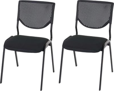 Set van 2 bezoekersstoelen T401, stapelbare conferentiestoel, stof/textiel ~ zitting zwart, poten zwart